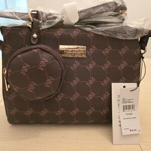 Nicole Miller New York NWT Brown Patterned Crossbody Bag w/ Matching Coin Pouch